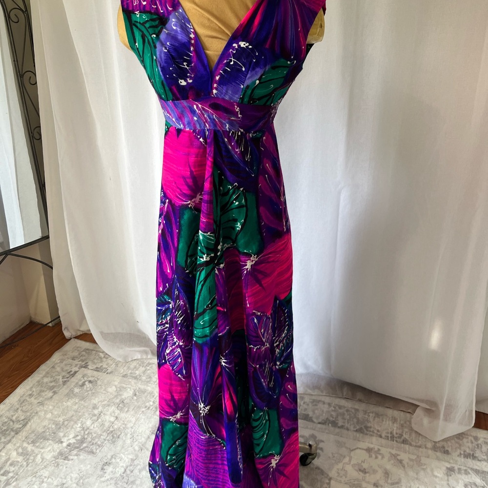 Elegant Purple and Green Floral Dress
